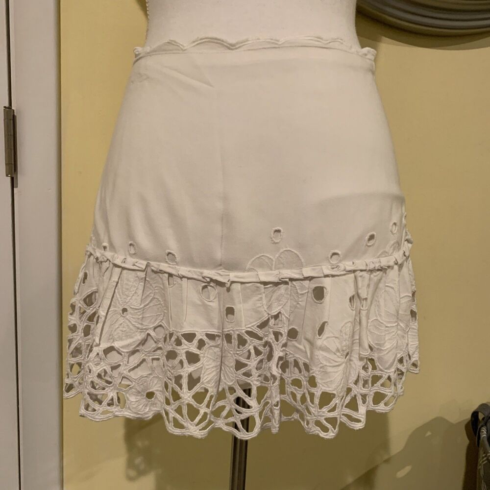 Poupette St Barth Ivory Floral Lace Detail Mini Culotte Skirt Women's S Viscose